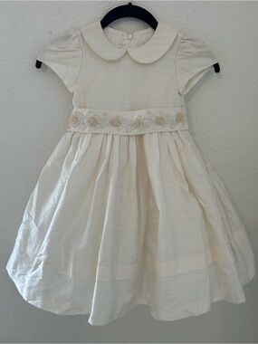 Vintage Cielo Girls 3T 100% Silk Ivory Party Holiday Dress Beaded Roses Made USA